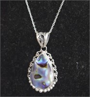 Sterling Silver Necklace and Pendant w/ Abalone