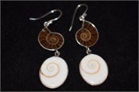 Sterling Silver Earrings w/ Ammonite Fossils and