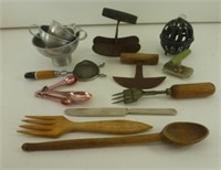 String Holder & Vintage Kitchen Items - Wood