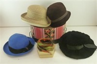 Lot of 6 Vintage Hats with Round Hat Box