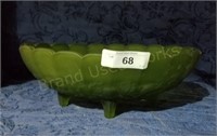 Vintage Green Glass Fruit Bowl W/ legs