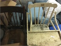 vintage high chair and wood wicker chair