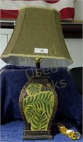 Hand Painted Wood Base Lamp W/Matching Shade