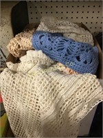 BOX HAND CROCHET TABLE CLOTHS, ETC