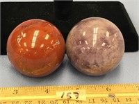 Pair of 2" agate spheres - one is copper colored t