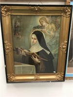 32 x 26" antique framed picture of St. Rita