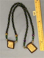 Jade and amethyst bead necklace made into a scapul