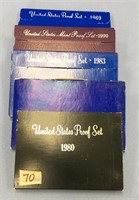 Lot of 5 United State proof sets, 1968, 1969, 1980