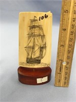 4" ivory platchet scrimmed with a sailing vessel,