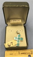 Sterling silver and turquoise cross pendent     (1