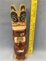 12" carved totem pole made of Cedar with abalone e