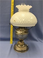 18" silver alloy lamp with a milk glass shade