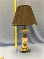 24" tall painted ceramic and glass vintage lamp