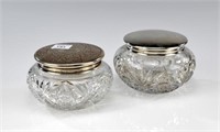 Two Birks silver and cut glass vanity jars