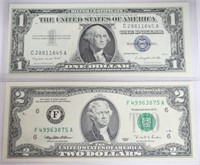 1995 $2 Fed Reserve Note & 1957A $1 Silver Cert