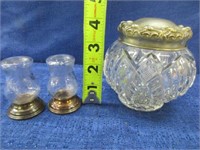 sterling bottom shakers & unmarked dresser jar
