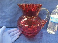 gorgeous antique cranberry pitcher - ruffled