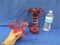 2 nice old cranberry glass pieces - ruffled