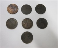 Group of 7 British One Penny Coins 1875-1967