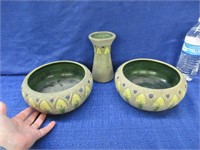 3 antique roseville mostique pottery pieces