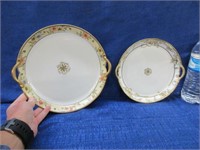 2 nippon round trays hand painted (1 has flaw)