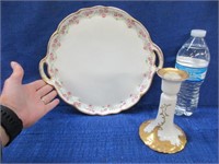 antique limoges france round tray & candle holder