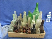 33 antique various bottles - larger & smaller