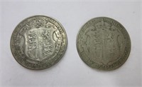 1921 & 1923 George V Half Crown Silver Coins