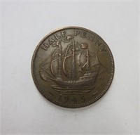 1945 United Kingdom Half Penny Coin