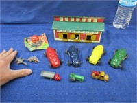 old marx toy chicken barn -old tin toy cars -etc