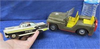 vintage tin toy jeep & windup patrol car (no key)