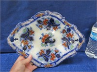 antique flow blue platter (hand painted accents)