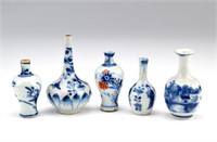 Five Chinese export blue & white miniature vases