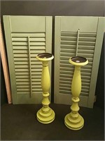 PAIR OF SHUTTERS AND CANDLESTICKS