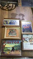Group lot of five 5 framed labels , includes a GM