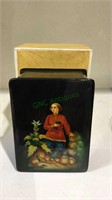 Vintage hand painted enamel Russian USSR box with