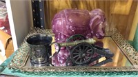 Jewelry mirror tray, elephant candle, toy cannon,