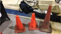 Three orange safety cones, 2-20 inch and 1-28
