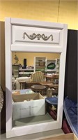 White wall mirror with a drape scroll on the top,