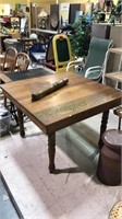 Antique oak square dining table with five legs no