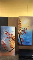 Pair of matching oil paintings on canvas of tree