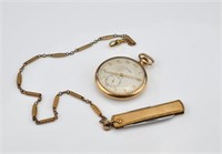 Cyma gold-plated pocket watch and chain