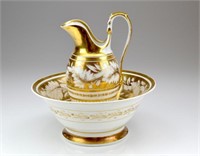 Early 19th C Paris Porcelain pitcher and wash bowl