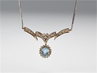White gold, diamond, and aquamarine necklace