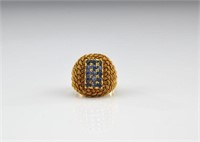 18k yellow gold mesh and sapphire ring