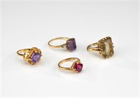 Four antique gold rings set w/ semiprecious stones