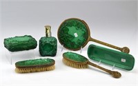 Art Deco malachite glass vanity set