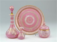 19th C French pink opaline glass night set