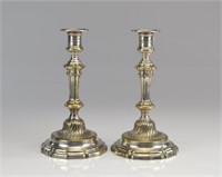 Pair of 18th C French silver plated candlesticks