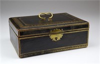 Georgian black leather bound document box